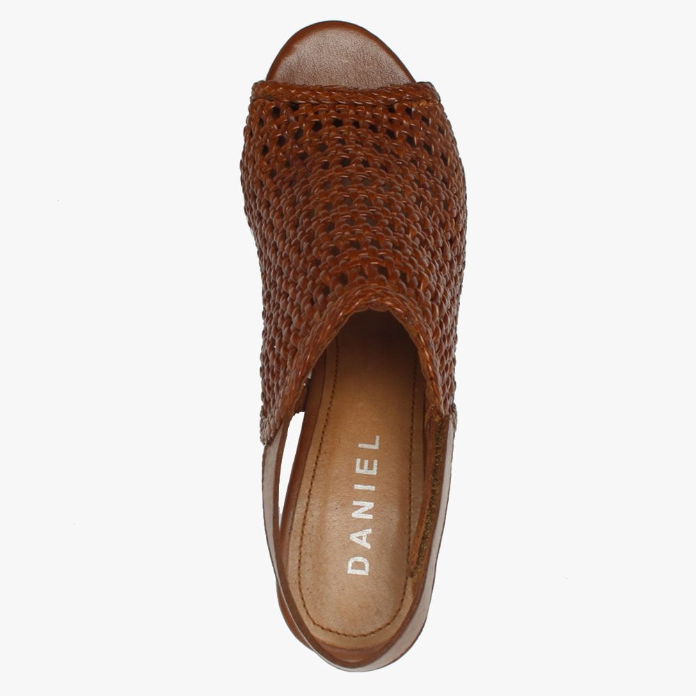 Zoina Tan Leather Woven Block Heel Sandals