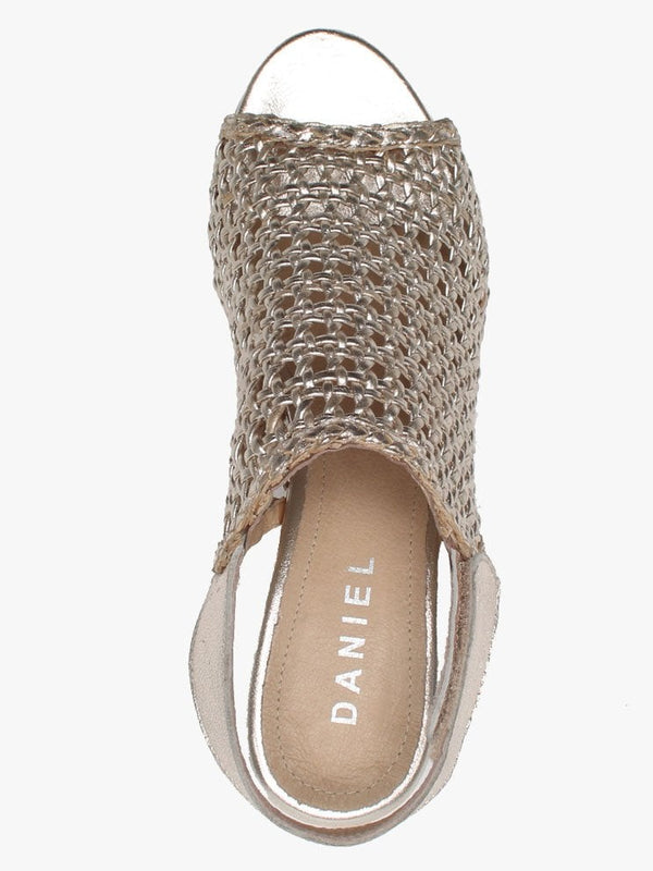 Zoina Gold Metallic Leather Woven Block Heel Sandals