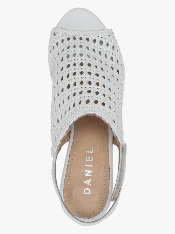 Zoina White Leather Woven Block Heel Sandals
