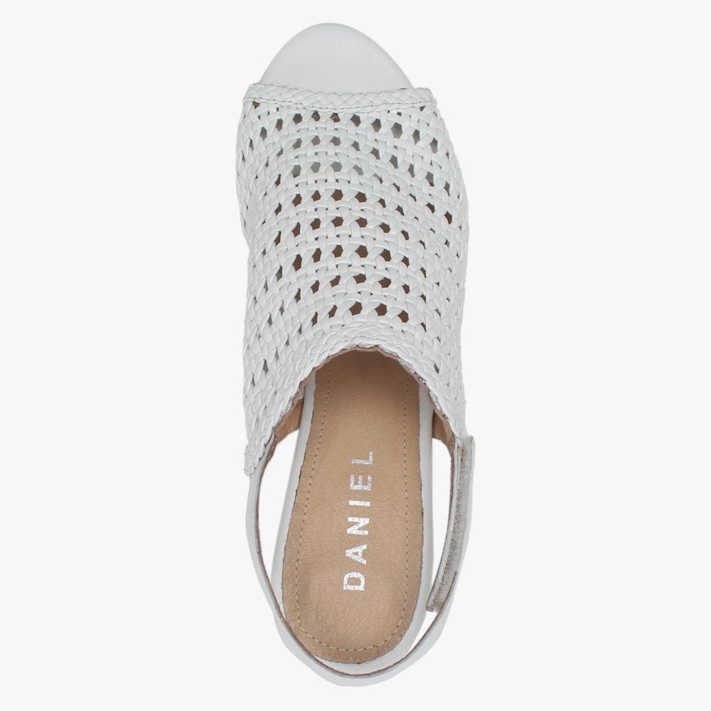 Zoina White Leather Woven Block Heel Sandals