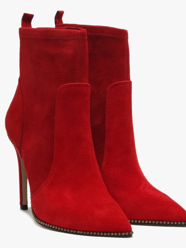 Belista Red Suede Studded Ankle Boots