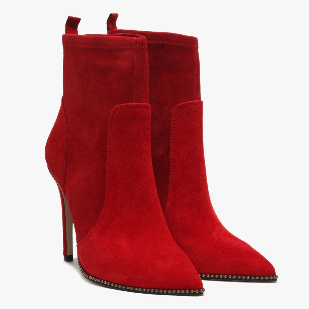 Belista Red Suede Studded Ankle Boots