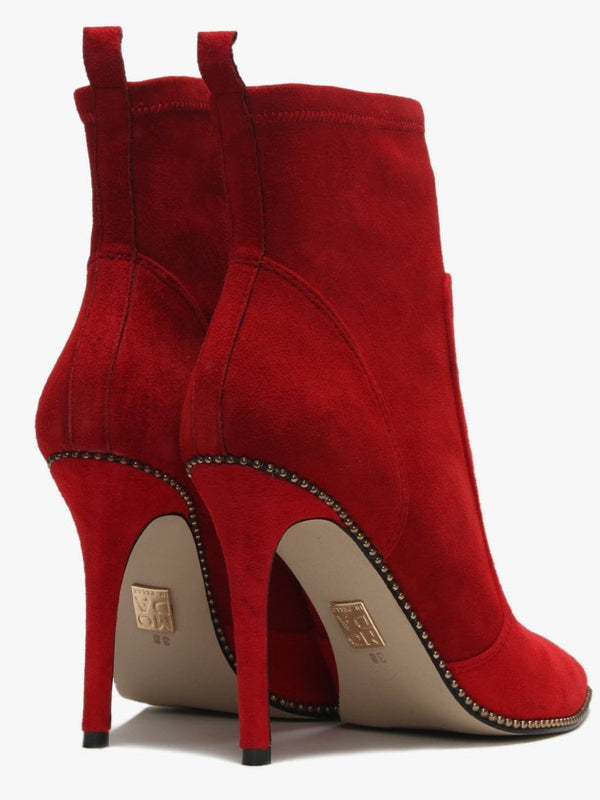Belista Red Suede Studded Ankle Boots