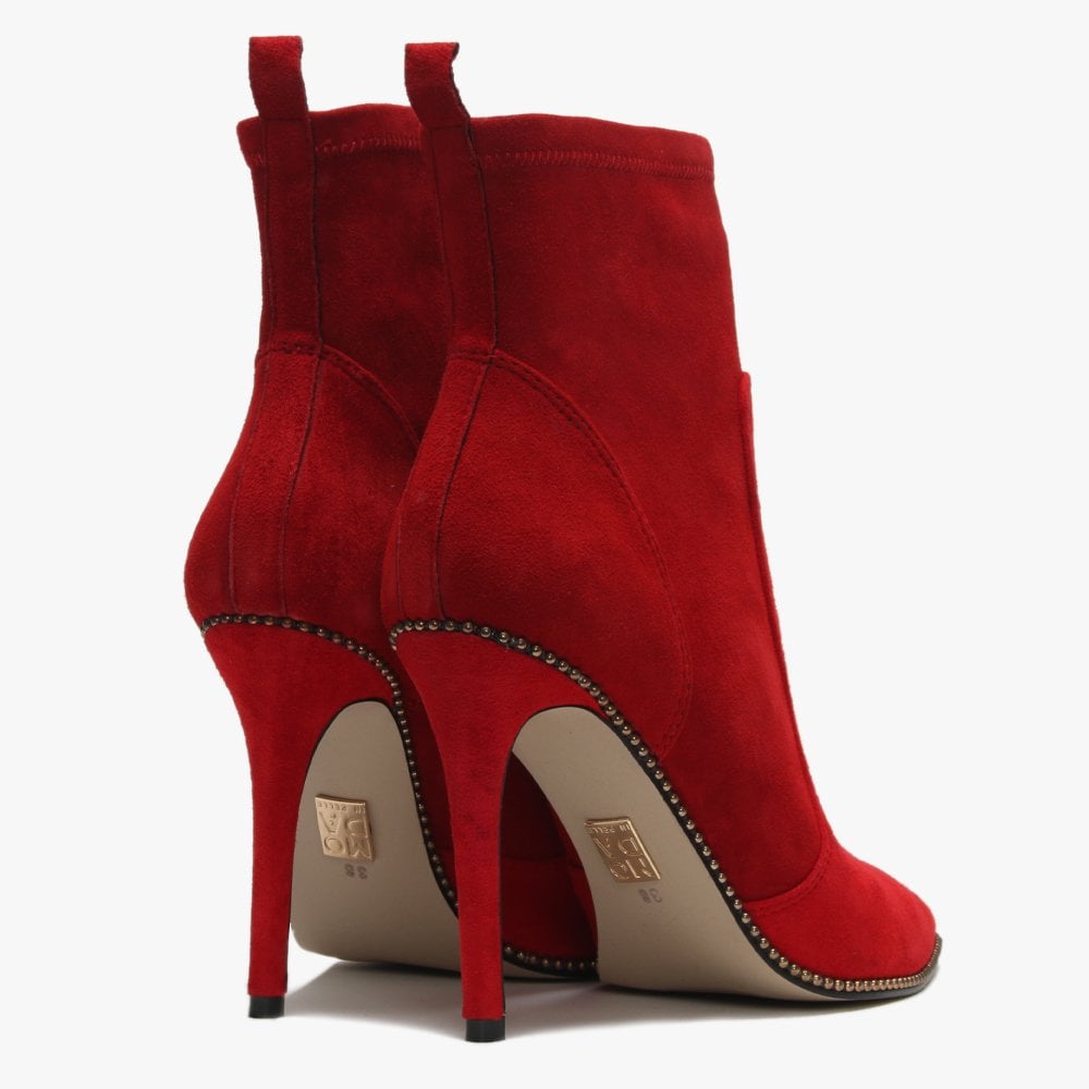 Belista Red Suede Studded Ankle Boots