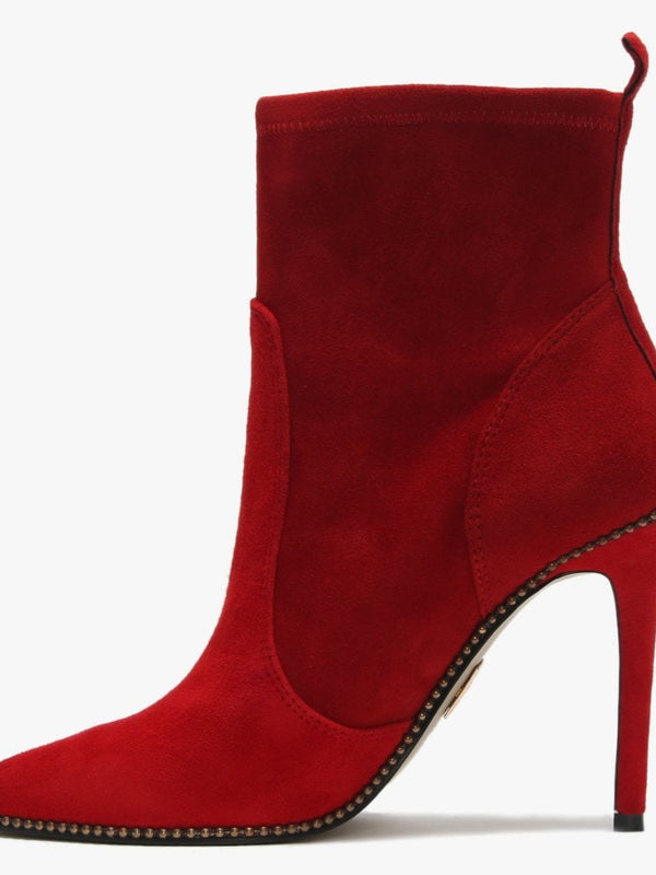 Belista Red Suede Studded Ankle Boots