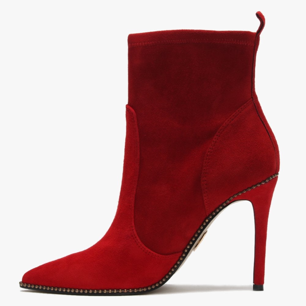 Belista Red Suede Studded Ankle Boots