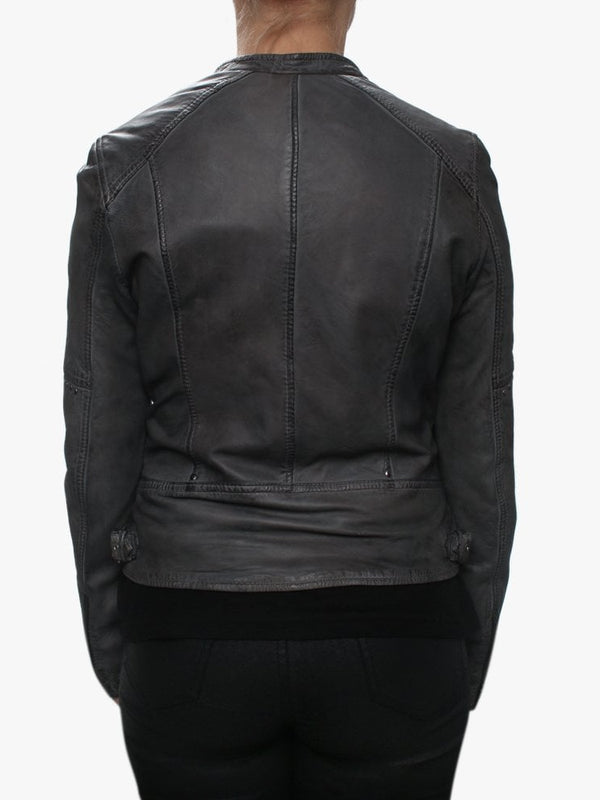 Alix Grey Leather Studded Biker Jacket