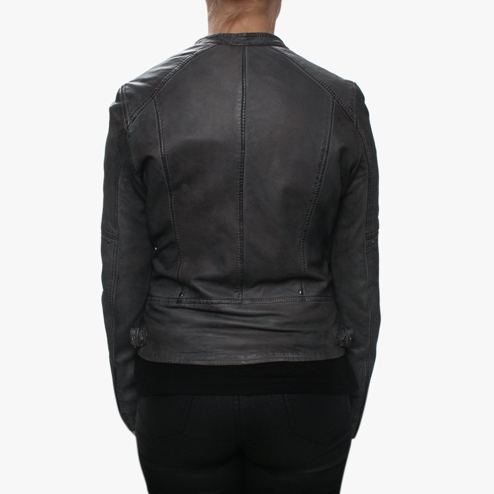 Alix Grey Leather Studded Biker Jacket