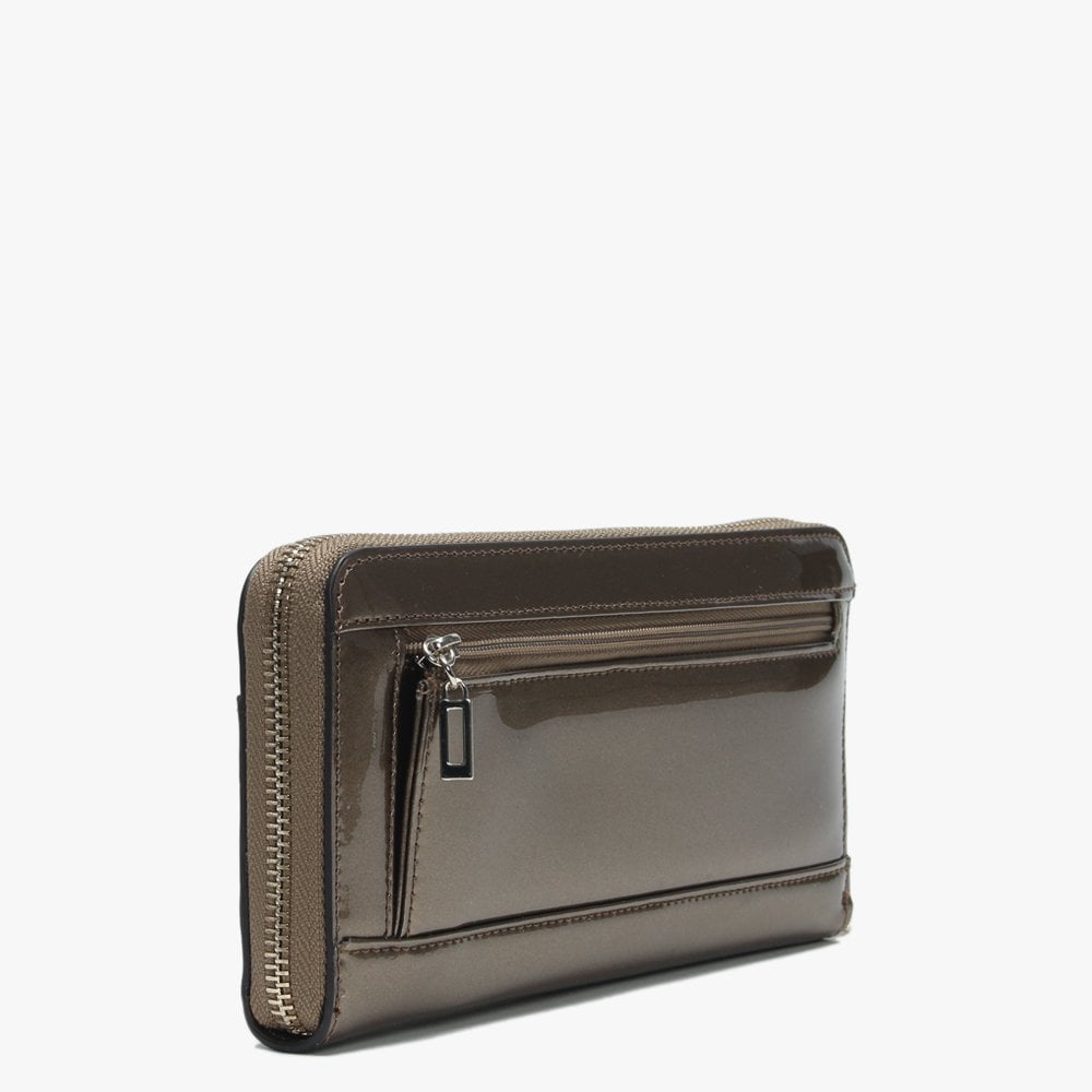Kamryn Zip Around Pewter Patent Wristlet Wallet