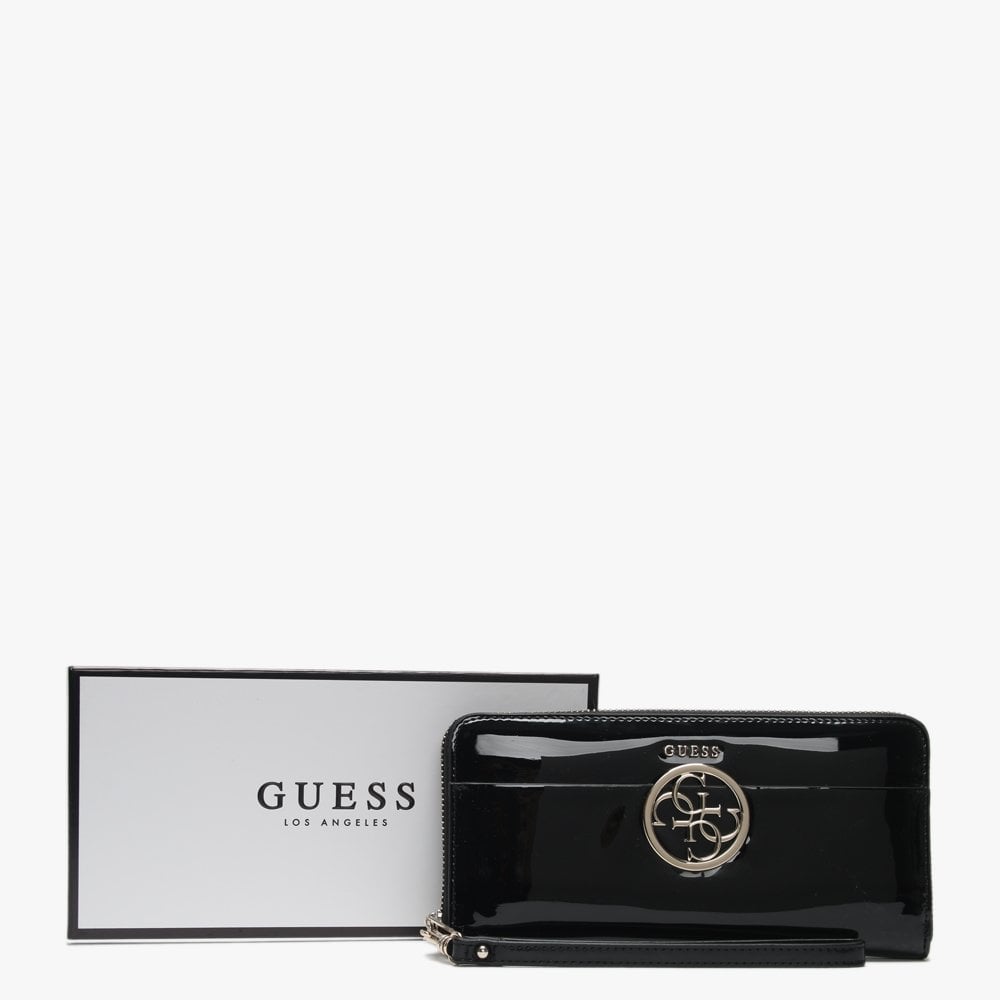 Kamryn Zip Around Black Patent Wristlet Wallet
