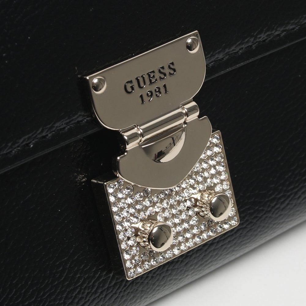 Lynda Black Pebbled Diamante Clutch Bag