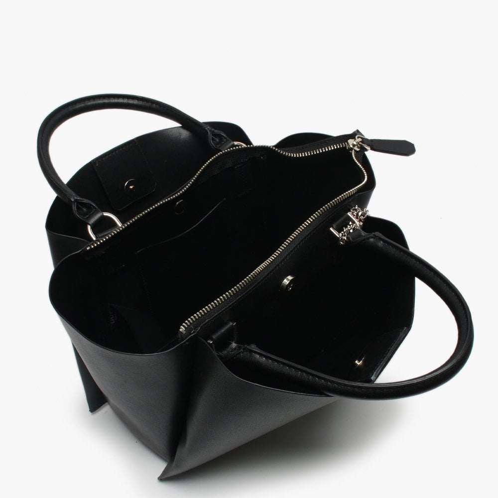 Lenia Black Smooth Satchel Bag