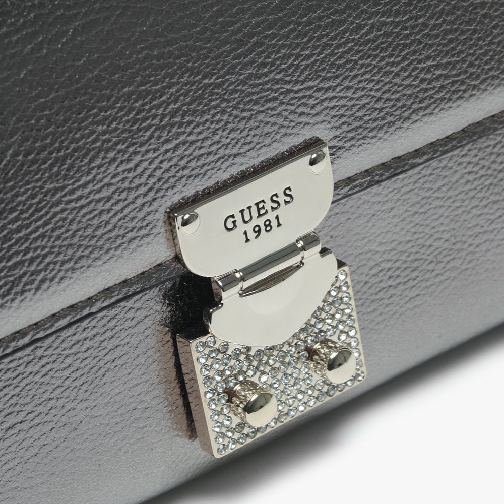 Lynda Pewter Pebbled Diamante Clutch Bag