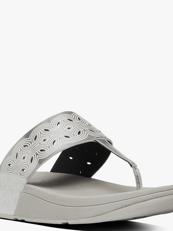 Bahia Silver Leather Laser Cut Toe Post Sandals