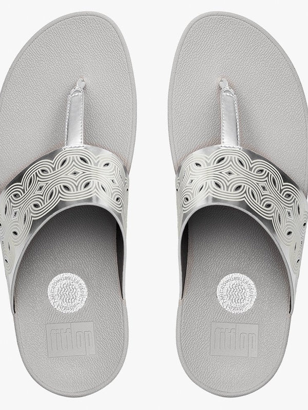 Bahia Silver Leather Laser Cut Toe Post Sandals
