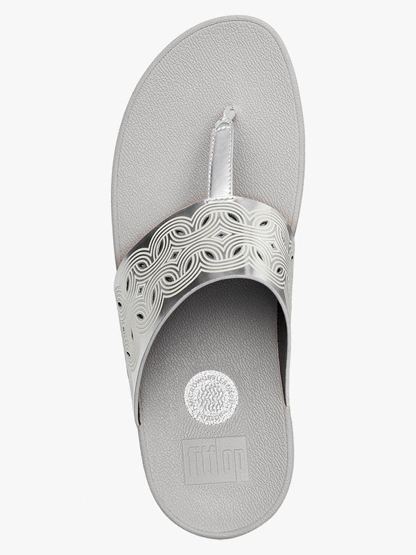 Bahia Silver Leather Laser Cut Toe Post Sandals