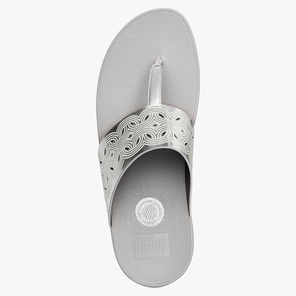 Bahia Silver Leather Laser Cut Toe Post Sandals