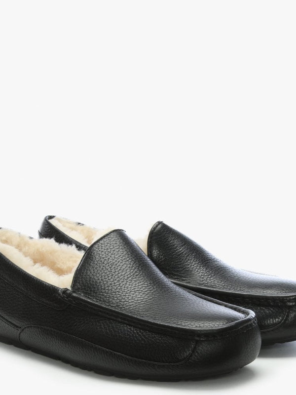 Men’s Ascot Black Leather Shearling Slippers