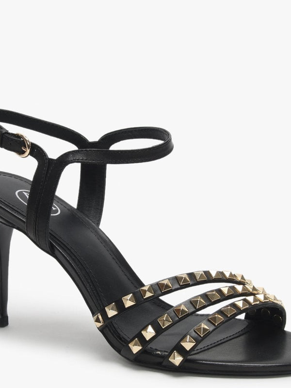 Hello Black Leather Studded Sandals
