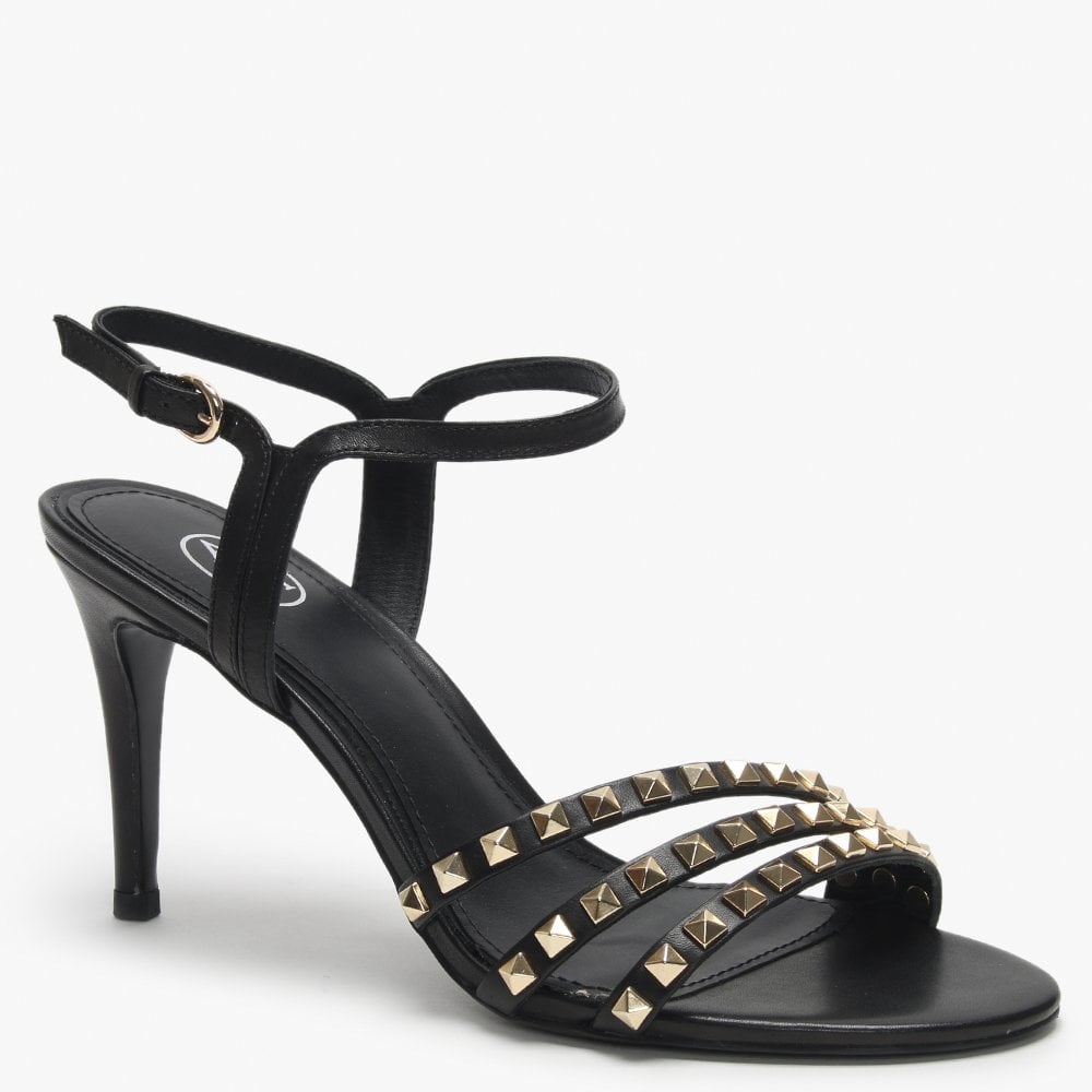 Hello Black Leather Studded Sandals