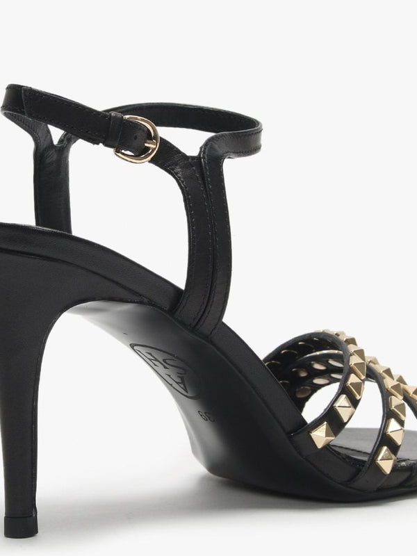 Hello Black Leather Studded Sandals