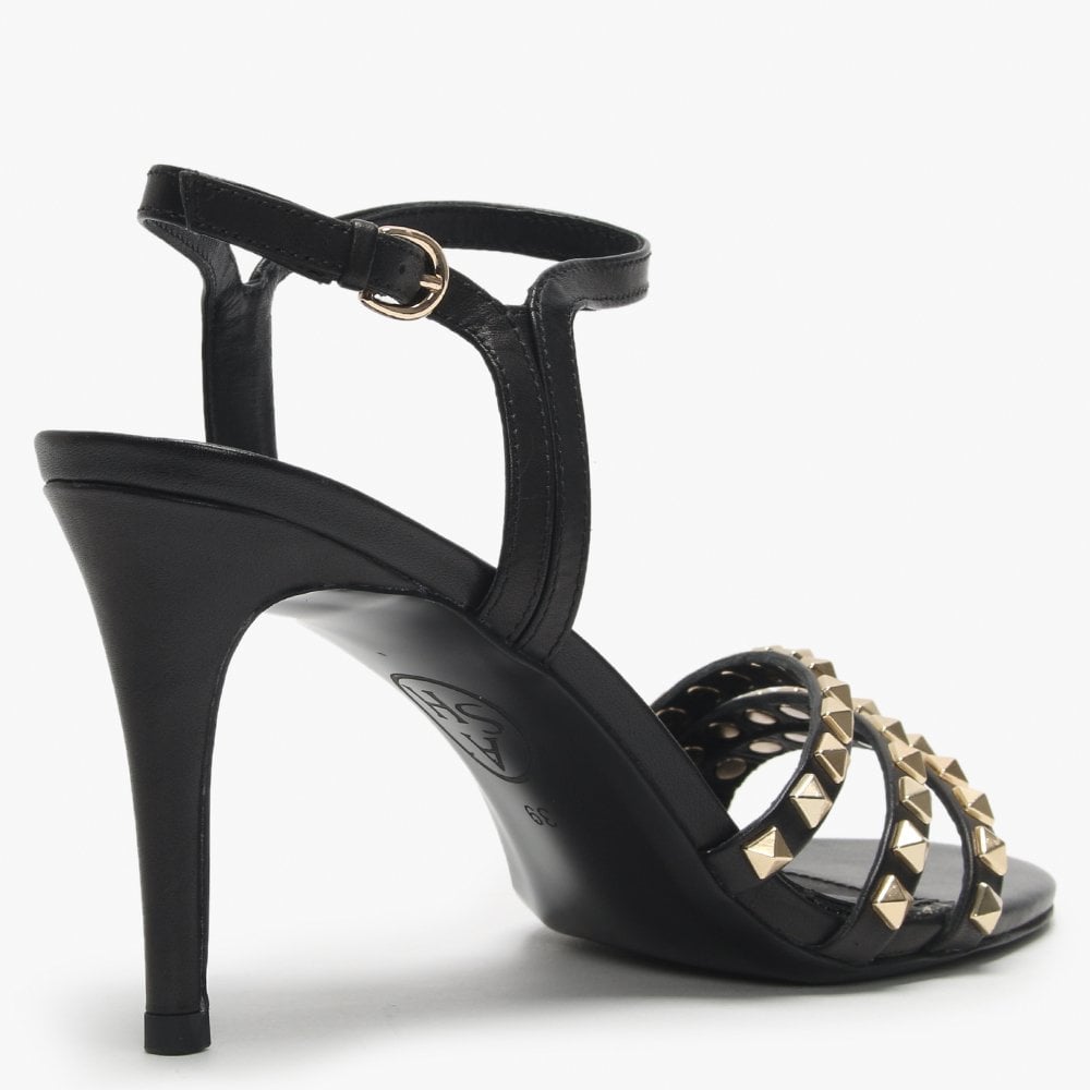 Hello Black Leather Studded Sandals