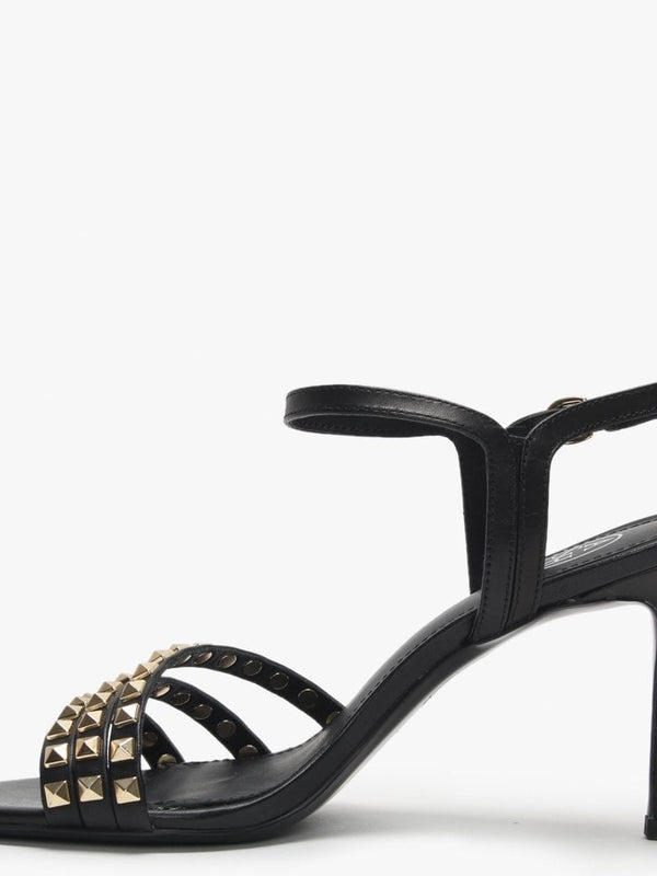 Hello Black Leather Studded Sandals