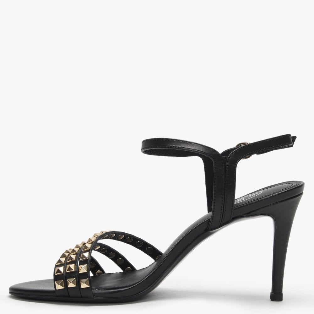 Hello Black Leather Studded Sandals