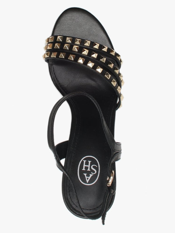 Hello Black Leather Studded Sandals