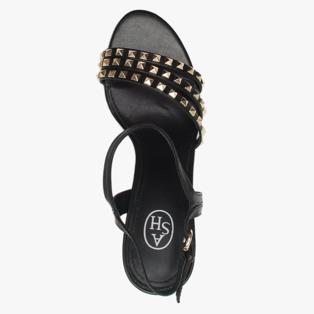Hello Black Leather Studded Sandals
