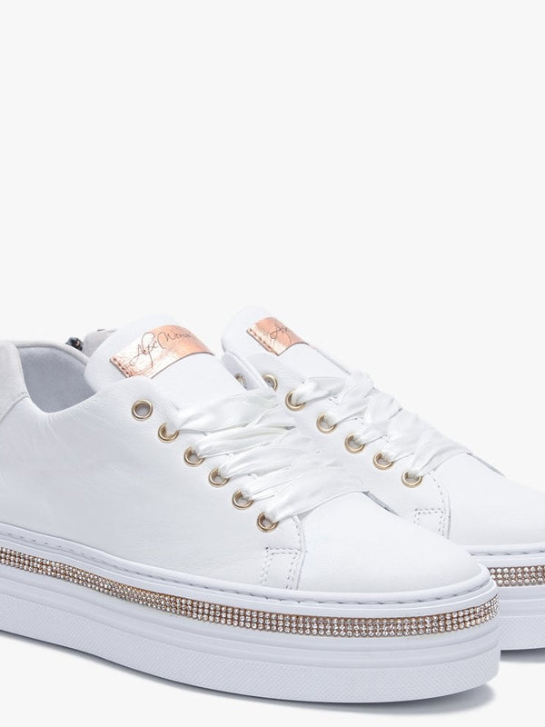 Compostela White Leather Embellished Trainers