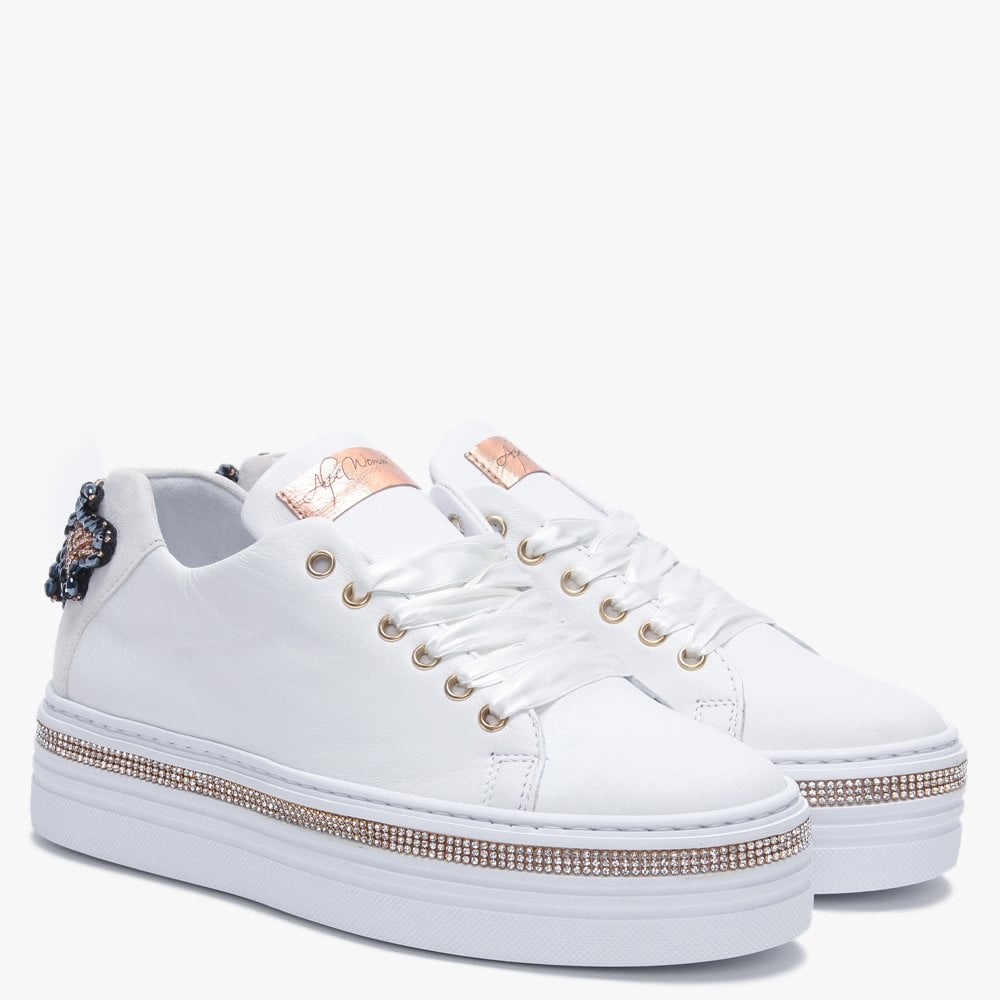 Compostela White Leather Embellished Trainers