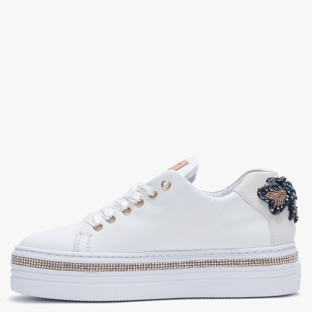 Compostela White Leather Embellished Trainers