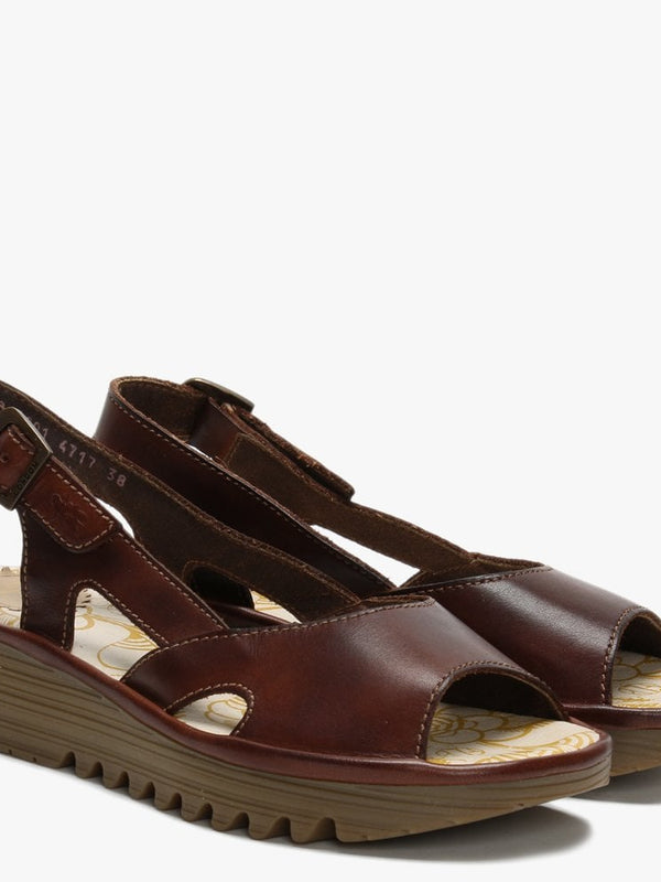 Elfe Brown Leather Cut Out Sling Back Sandals