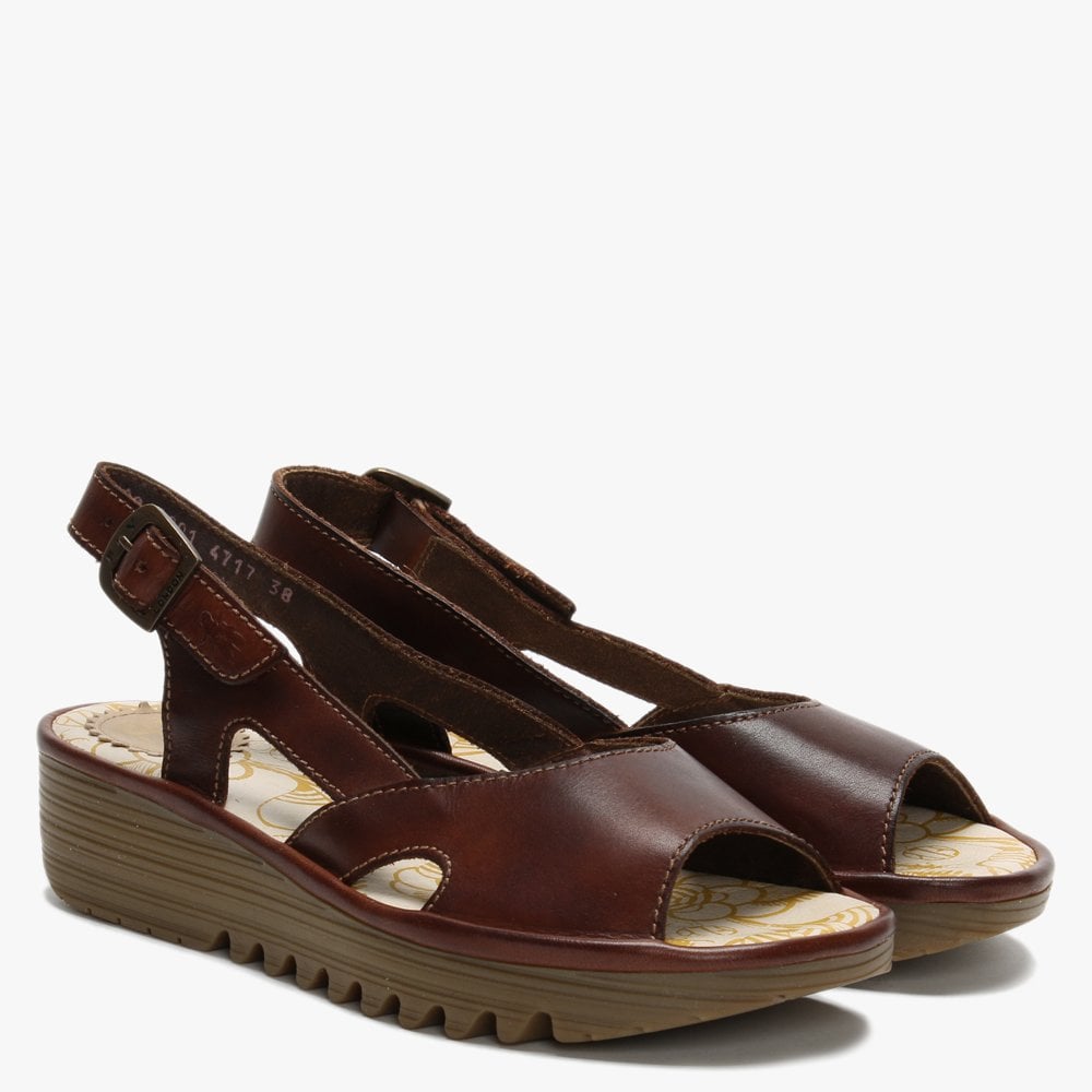 Elfe Brown Leather Cut Out Sling Back Sandals