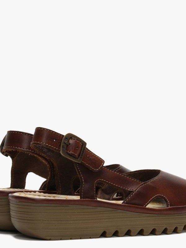 Elfe Brown Leather Cut Out Sling Back Sandals