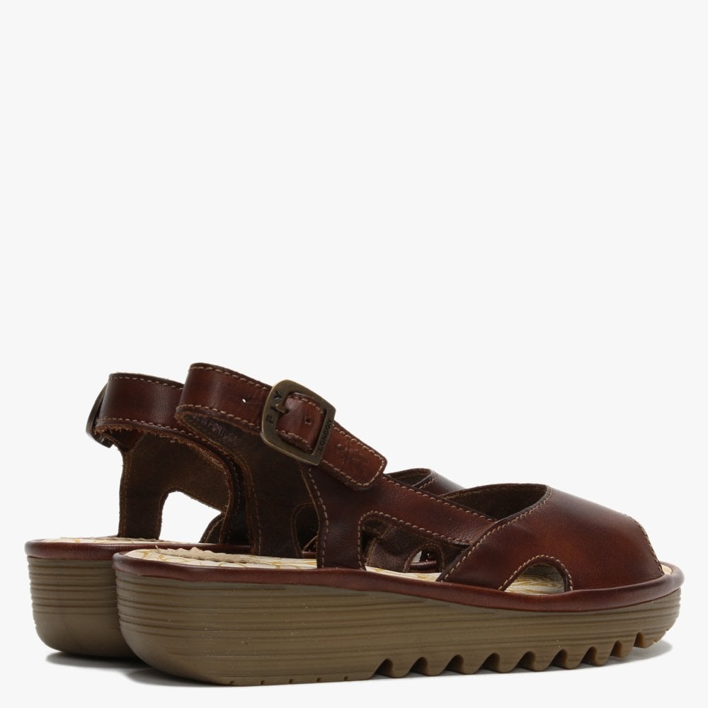 Elfe Brown Leather Cut Out Sling Back Sandals