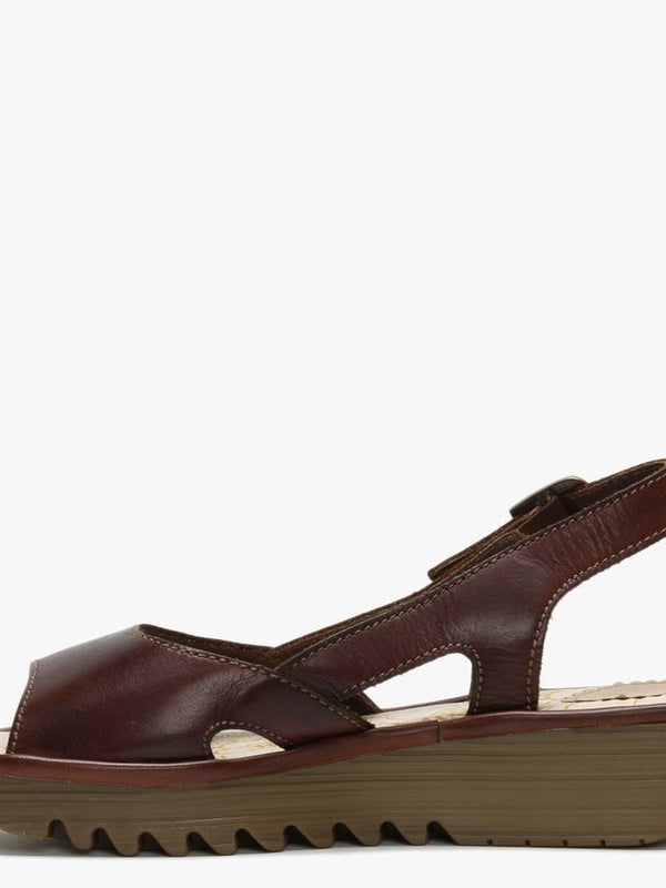 Elfe Brown Leather Cut Out Sling Back Sandals