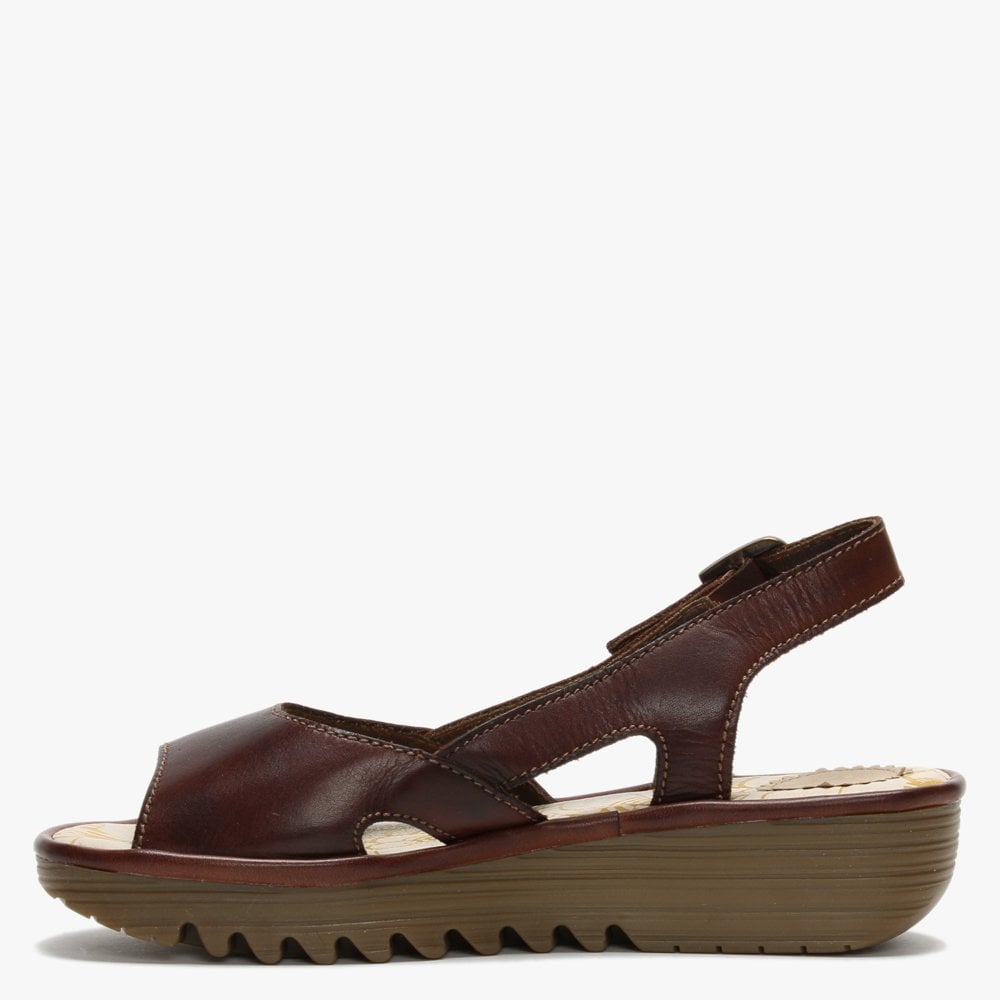 Elfe Brown Leather Cut Out Sling Back Sandals