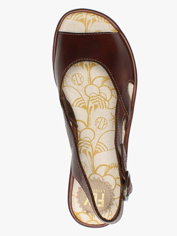 Elfe Brown Leather Cut Out Sling Back Sandals