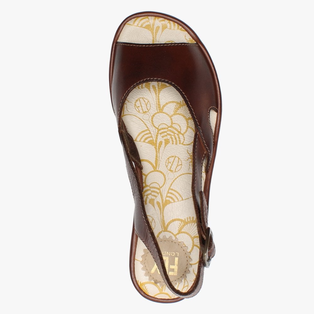 Elfe Brown Leather Cut Out Sling Back Sandals