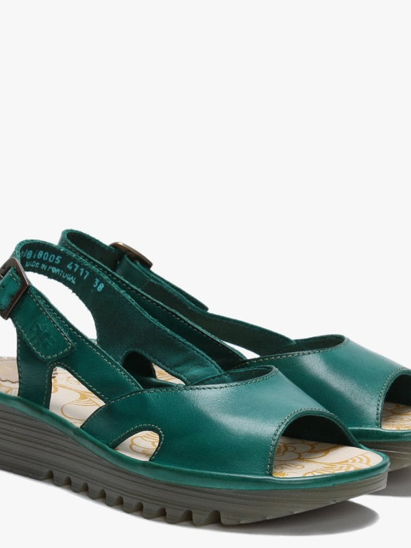 Elfe Verdigris Leather Cut Out Sling Back Sandals