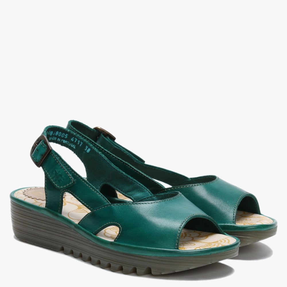 Elfe Verdigris Leather Cut Out Sling Back Sandals