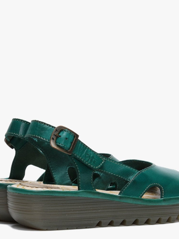 Elfe Verdigris Leather Cut Out Sling Back Sandals