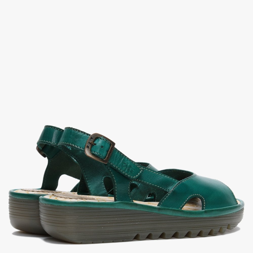 Elfe Verdigris Leather Cut Out Sling Back Sandals