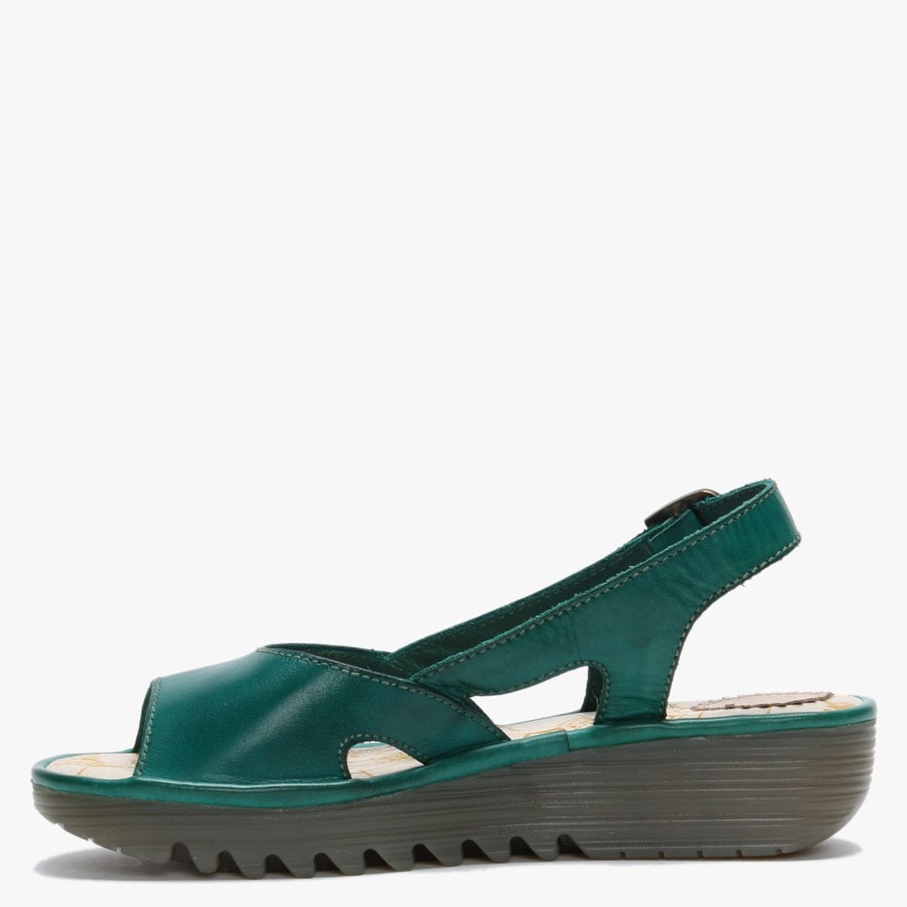 Elfe Verdigris Leather Cut Out Sling Back Sandals