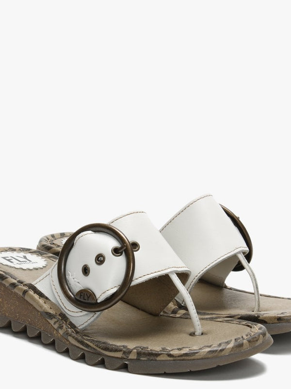 Trim Off Whte Leather Toe Post Sandals