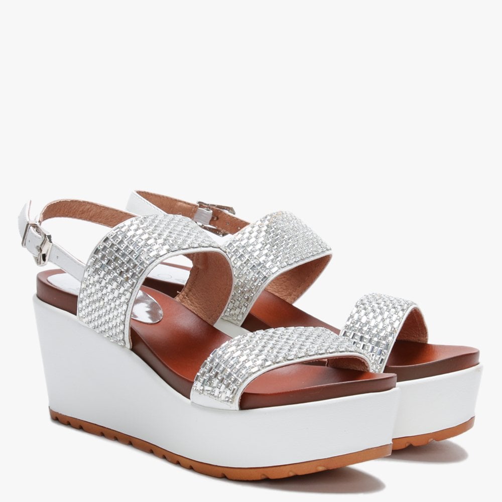 Pinchello White Embellished Wedge Sandals
