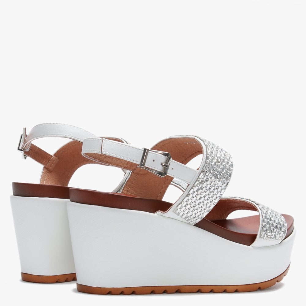 Pinchello White Embellished Wedge Sandals