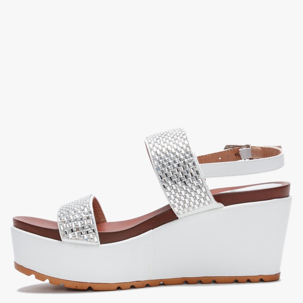 Pinchello White Embellished Wedge Sandals